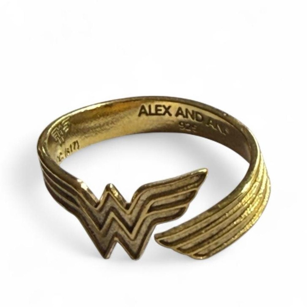 Alex and Ani Wonder Woman 925 Sterling Silver Gold Plated Ring Adjustable Sz 7-9 - Picture 5 of 8